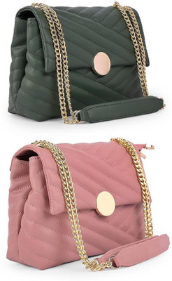 Bag ward Green, Pink Sling Bag Stylish Fancy Unique Design Sling Bag For Women's/Girls(Pack of 2)