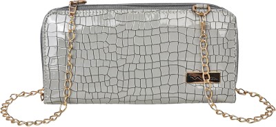 ShopMantra Grey Sling Bag ,Textured PU Leather Small Zipper Closure Sling Bag with Detachable Golden Chain