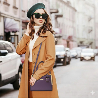 DENZY FASHION Purple Hand-held Bag luxury women's handbag with Gold handle and adjustable strap