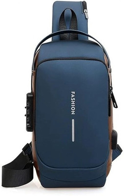 FINIFAB Blue, Brown Shoulder Bag Anti-theft Sling Bag Business Men Bag Chest Crossbody bags with USB