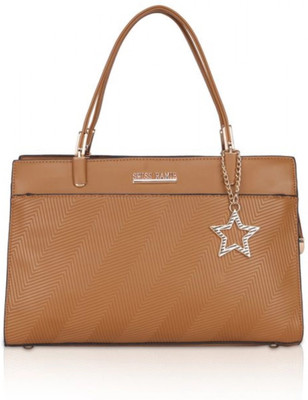 ABSECOM Brown Hand-held Bag Faux Leather Textured Adjustable Long Belt Handbag