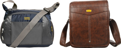 Blowzy Grey, Blue, Brown Sling Bag College crossbody Travel Unisex Office Business Messenger Bag(Pack of 2)