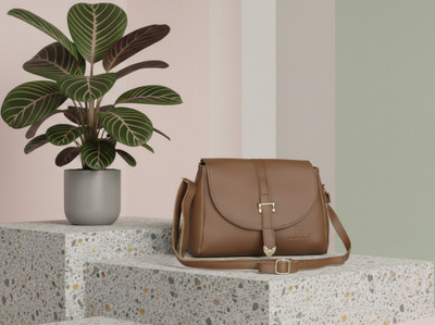 Leather Land Brown, Gold Sling Bag Buckle Sling In Mud Brown