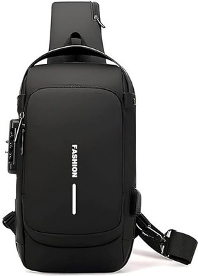 Fashion Overseas Black Sling Bag Anti-Theft Crossbody USB Sling Bag