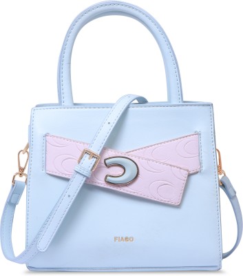 FIAGO Blue Hand-held Bag Signature Monogram Canvas and Leather Handbag with Shoulder Strap, For Women