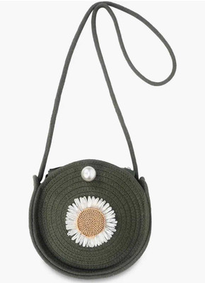 Shopaholic Green Sling Bag Girls Round Sling BagJute Handbag,Small Shopping Bag For Women
