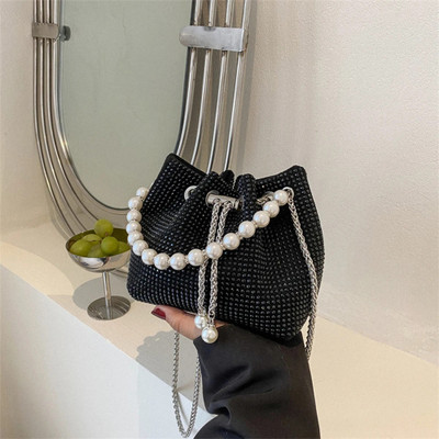 DOSYSO Black Sling Bag Diamond Bucket bag Crossbody Potli Sling Bag For Women Wedding Clutch Purse