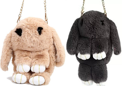 Nappmall Black, Brown Sling Bag Cute Cartoon Rabbit(Pack of 2)