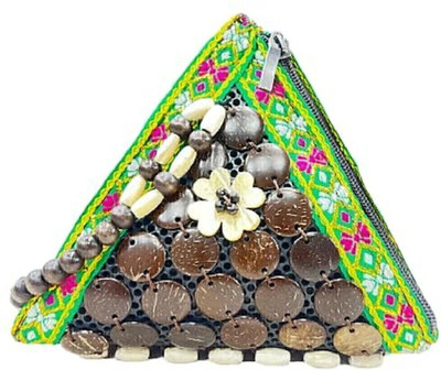 SS Collection Green Sling Bag Coconut Shells Beads Sling bag for Women Triangle Shape Handmade Hanging Purse