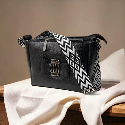 jazzy Black Sling Bag Trendy|Classic|Party Sling Bag for Womens, Made With Best Quality PU Material