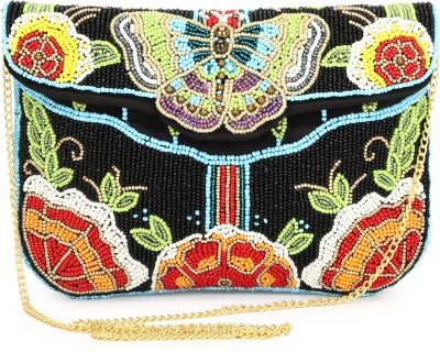 Fashion Overseas Black Sling Bag Designer handmade beaded women sling bag