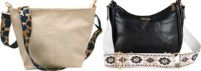 Dakota Beige, Black Sling Bag with Detachable Dark Blue Belt for Girls & Women(Pack of 2)