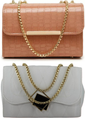 Novella Brown, White Sling Bag Women Sling Bag Bag - Regular Size For Women's/Girls(Pack of 2)