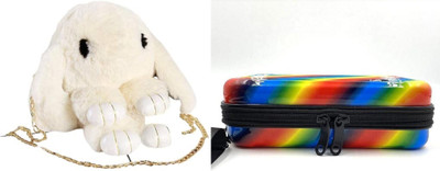 Nappmall Multicolor, White Sling Bag Sling Box Bag Suitcase Style Hard Case Cross Body(Pack of 2)