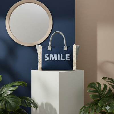 ENSAC Blue, White Hand-held Bag Women’s Navy Canvas Tote Bag with Design | Casual Shoulder Bag for Office