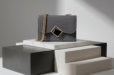 Leather Land Grey Sling Bag Designer Box Golden chain in GREY