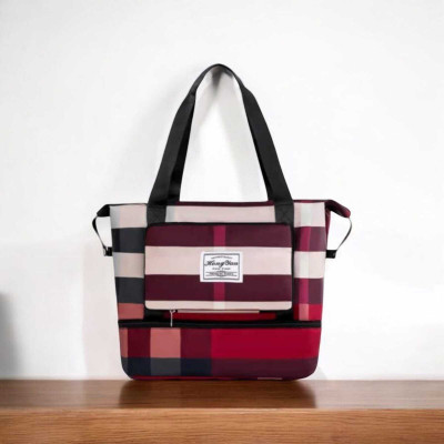 kidsmuch Red Messenger Bag Striped Double Layer Insulated Tote Bag