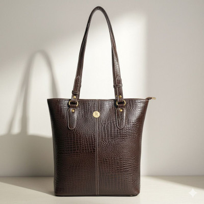 Forestleather Brown Shoulder Bag Crocodile Embossed Leather