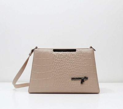 G GLAMORA Beige Sling Bag Croc-Embossed Structured Handbag