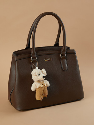 CODE by Lifestyle Brown Hand-held Bag Textured Handheld Bag with Teddy Charm