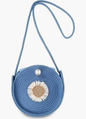 Shopaholic Blue Sling Bag Girls Round Sling BagJute Handbag,Small Shopping Bag For Women,