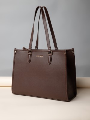 Berrylush Brown Tote Synthetic Leather Two Handles Solid Smart Casual