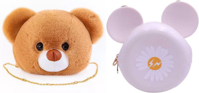Nappmall Brown, White Shoulder Bag Cute Teddy Bear Faux Fur side bags Crossbody Plush Purse Chain Shoulder handbags(Pack of 2)