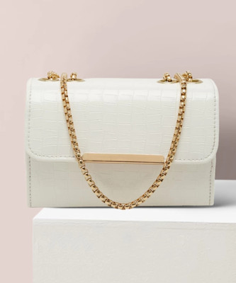 claspNclutch White Sling Bag For Girls With Adjustable Strap & 1 Compartment