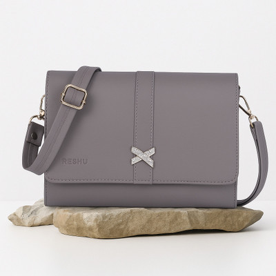 Reshu Grey Sling Bag Handmade Vegan Leather Women's Sling Bags Adjustable Shoulder Strap & 3 pockets