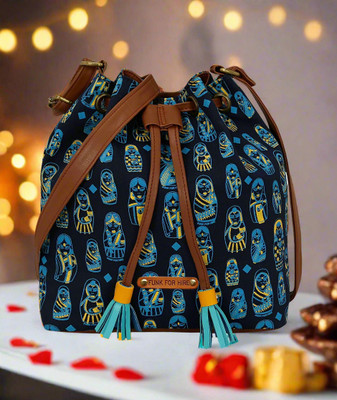 FUNK FOR HIRE Blue Sling Bag Women Doll Printed Drawstring Canvas Sling Bag Navy Blue