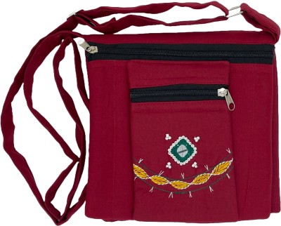 SriShopify Handicrafts Maroon Sling Bag Traditional Sling Bags For Women Handmade Cotton Cross Body Side Bags Maroon