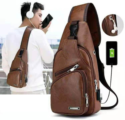 Glorify global Brown Sling Bag Premium Brown Crossbody Bag with Earphone & USB Port