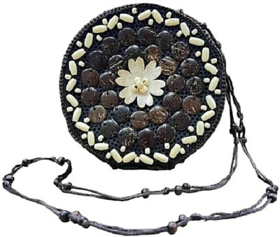 SS Collection Brown Sling Bag Coconut Shell Beaded Sling bag for Women | Crossbody Long Strap Purse | Handmade