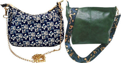 Dakota Multicolor, Green Sling Bag In Floral Printed Cotton with Multiple Compartments & Pockets(Pack of 2)