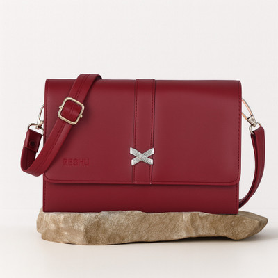 Reshu Maroon Sling Bag Handmade Vegan Leather Women's Sling Bags Adjustable Shoulder Strap & 3 pockets