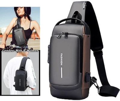 CRZYDE Grey Shoulder Bag Unisex Waterproof Crossbody Sling Bag – Anti-Theft, USB Charging