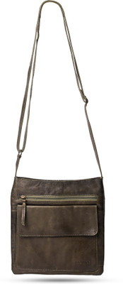 TASHAN Green Sling Bag Leather Cross Body Bag with Strap for Women Travel Men Genuine Leather Sling Bag