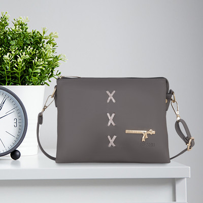 Reshu Grey Sling Bag women sling bag 6 pocket with adjustable shoulder strap