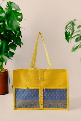 Patson Yellow Tote Jute Bag With Dual Handles