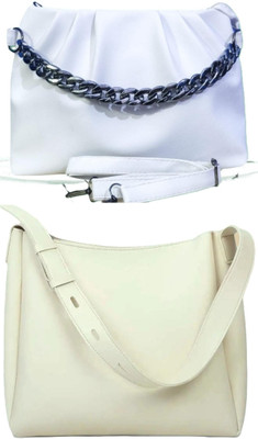 RANDAM White, White Sling Bag PU - Leather Tote Bag for Women Female Large Capacity Shoulder Bag Handbags.(Pack of 2)