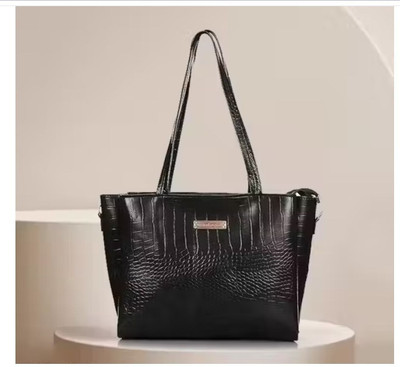 BEGGONIYAA Black Shoulder Bag Crocodile Skin Design Tote Bag