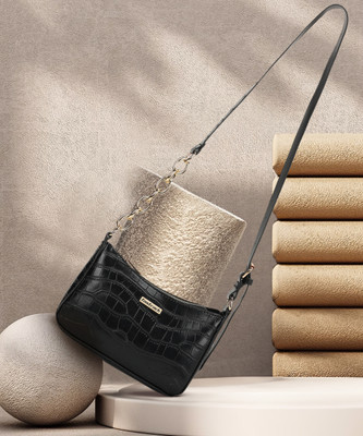 Fastrack Black Sling Bag Croco Textured