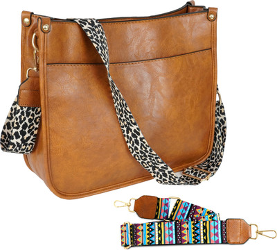 STORITE Brown Sling Bag PU Lather One Side Shoulder Bag with Two Printed Adjustable Strap