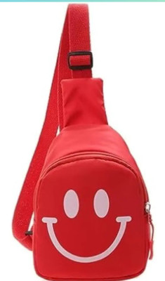 Gugzy Red Sling Bag Smiling Face Kids Chest Sling Bag Adorable Functional Toddler