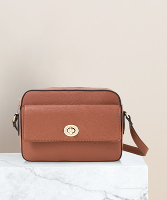 ACCESSORIZE LONDON Tan Sling Bag Women's Tan Boxy Twist-Lock Cross-Body Bag
