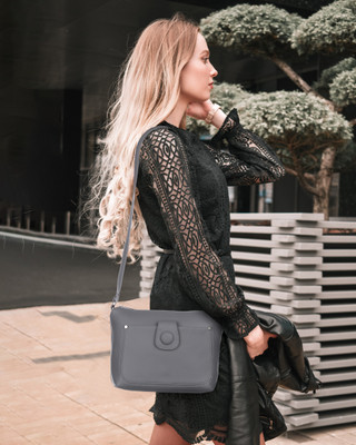 Leather Land Grey Sling Bag Button Sling In Grey