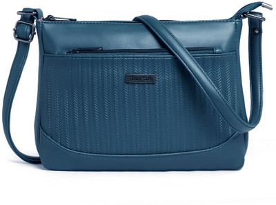 Women Marks Blue Sling Bag Leaf Embossed Pattern