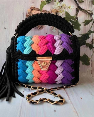JNT SIMPEX Multicolor Hand-held Bag Knitted & Crochet Bag with Chain ladies purse