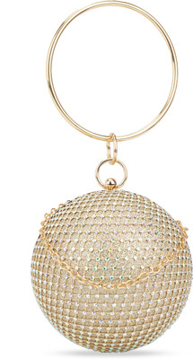 Globus Gold Hand-held Bag Embellished Bangle Handle Small Circle Party With Detachable Chain Strap