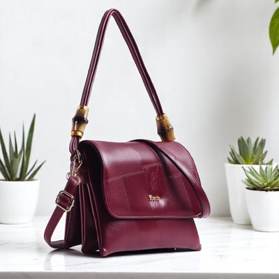 Exotic Maroon Sling Bag Premium PU Leather with Intricate Embossed Pattern